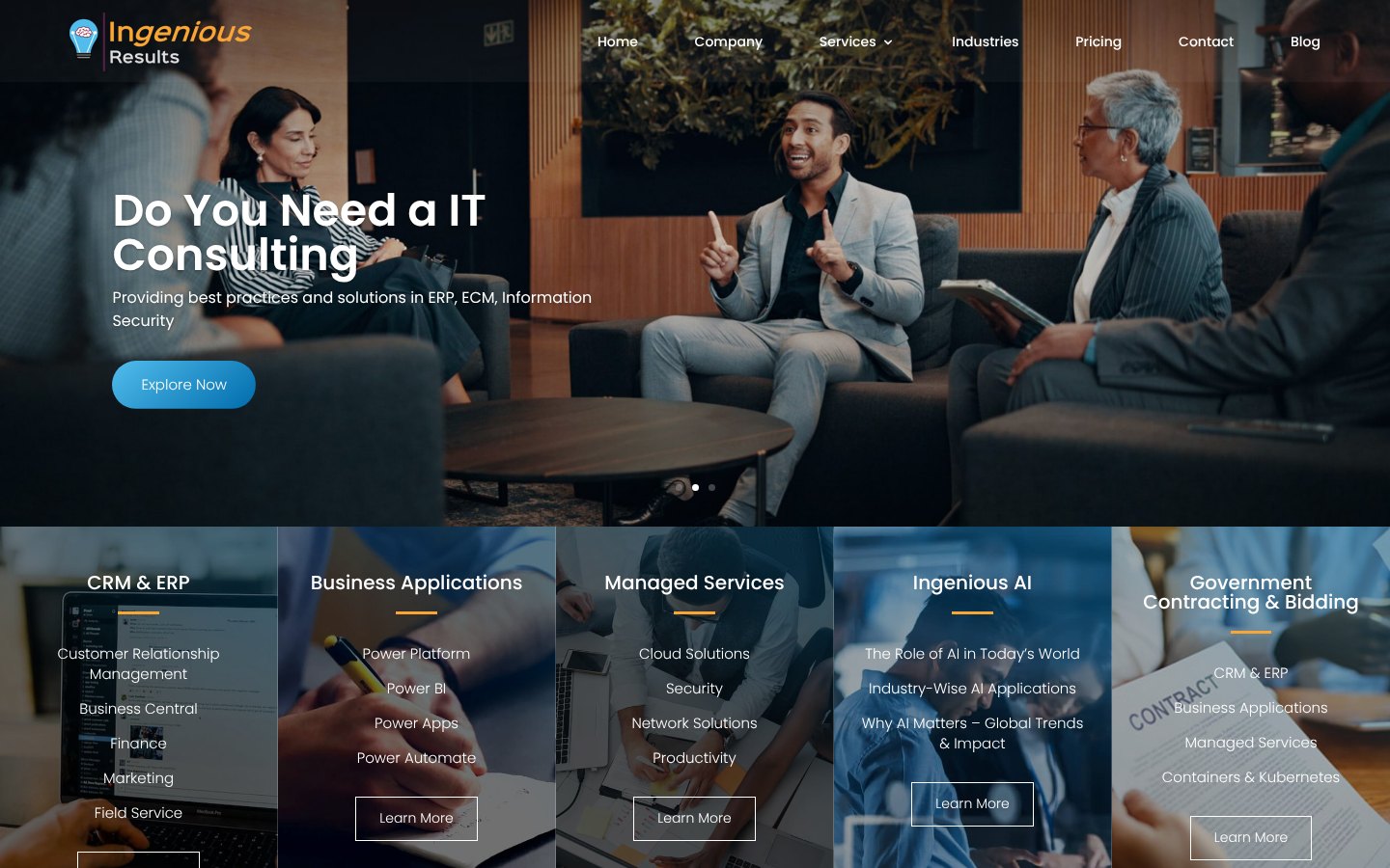 Ingenious Results: Home: hero and service pillars