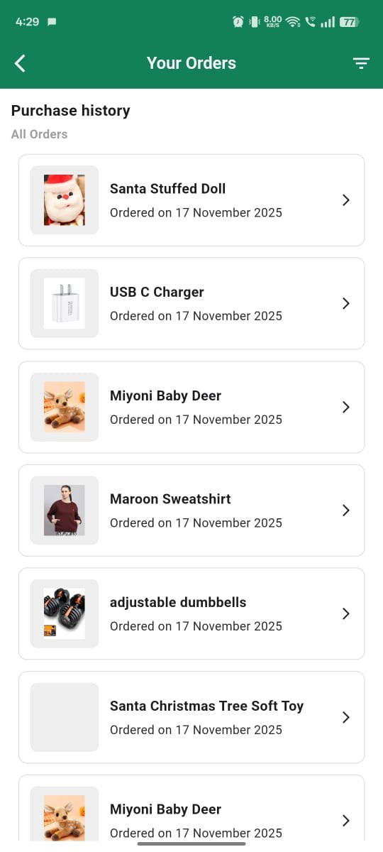 Royal Globall app: Order history