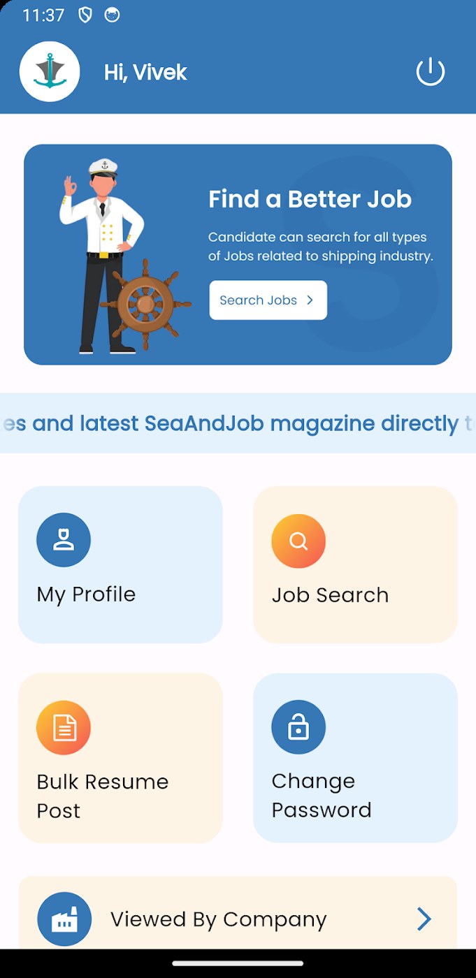 Seajob app: Dashboard